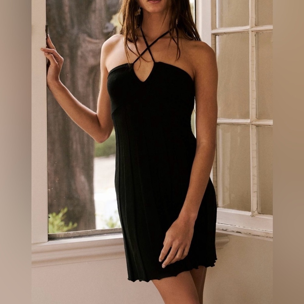 Free People Beach Brielle Sweater Mini Dress – Black , Size Medium Multi-way